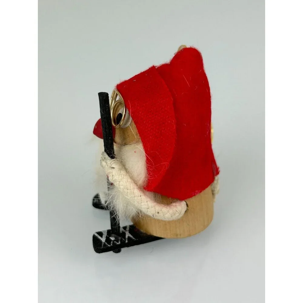 Made in Japan Wooden Skiing Gnomes Christmas Tree Ornaments Handmade Vintage Set